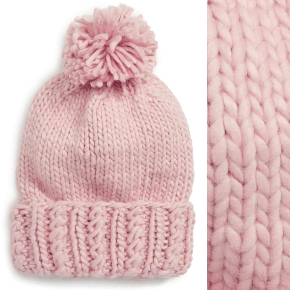 BP Chunky Knit Pom Beanie in Light Pink